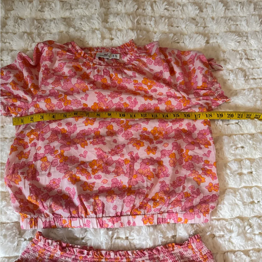 Vineyard Vines 100% Cotton Coquette Pink and Orange Floral Blouse/Skirt Set L/XL - Image 12