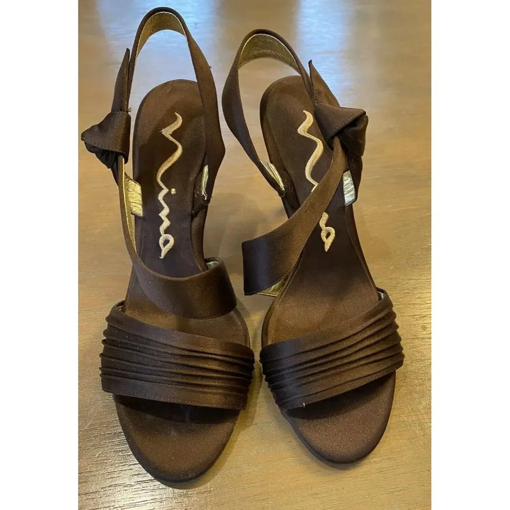 Sandals Brown Size 6.5 Satin Evening Semi Formal Wedding Bridal w/Orig Box - Image 5