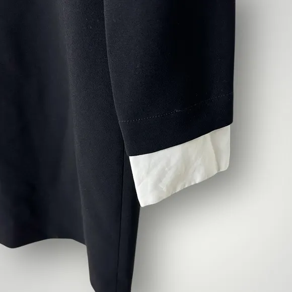 Theory Amszia Sheath Dress Size 2 Long Sleeve White Cuff Crepe Black Workwear‎ - Image 8
