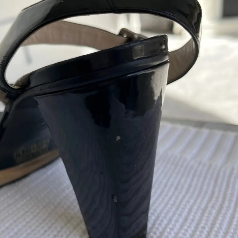 Strappy Heels Vintage Lucite 2001 Black Patent Leather US6/ 36 - Image 7