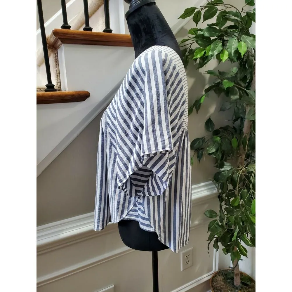 Madewell Women's White & Blue Cotton Square Neck Short Sleeve Blouse Size Small - Image 6