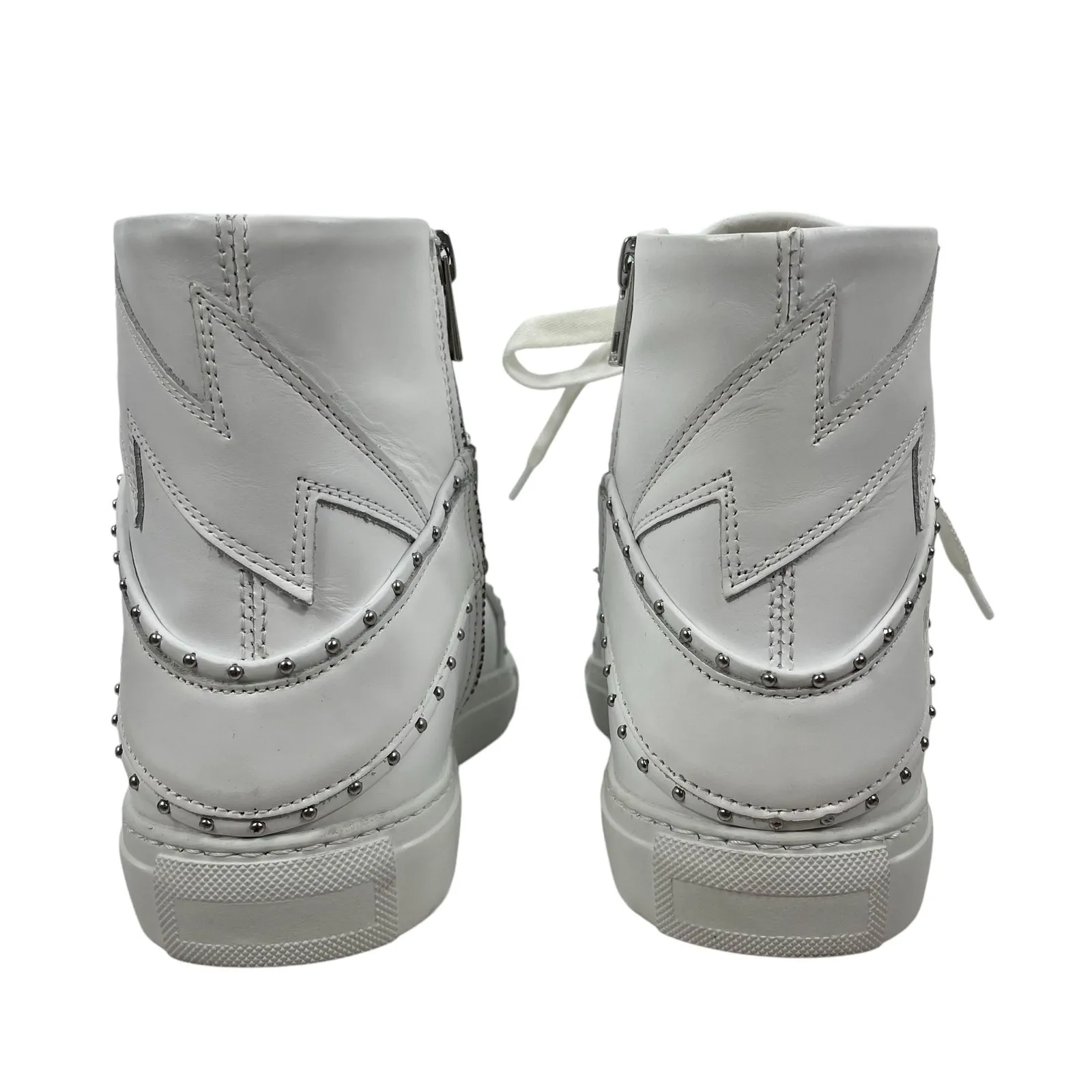 Zadig & Voltaire High Flash Studded Leather High Top Sneaker White Size 40 - Image 10