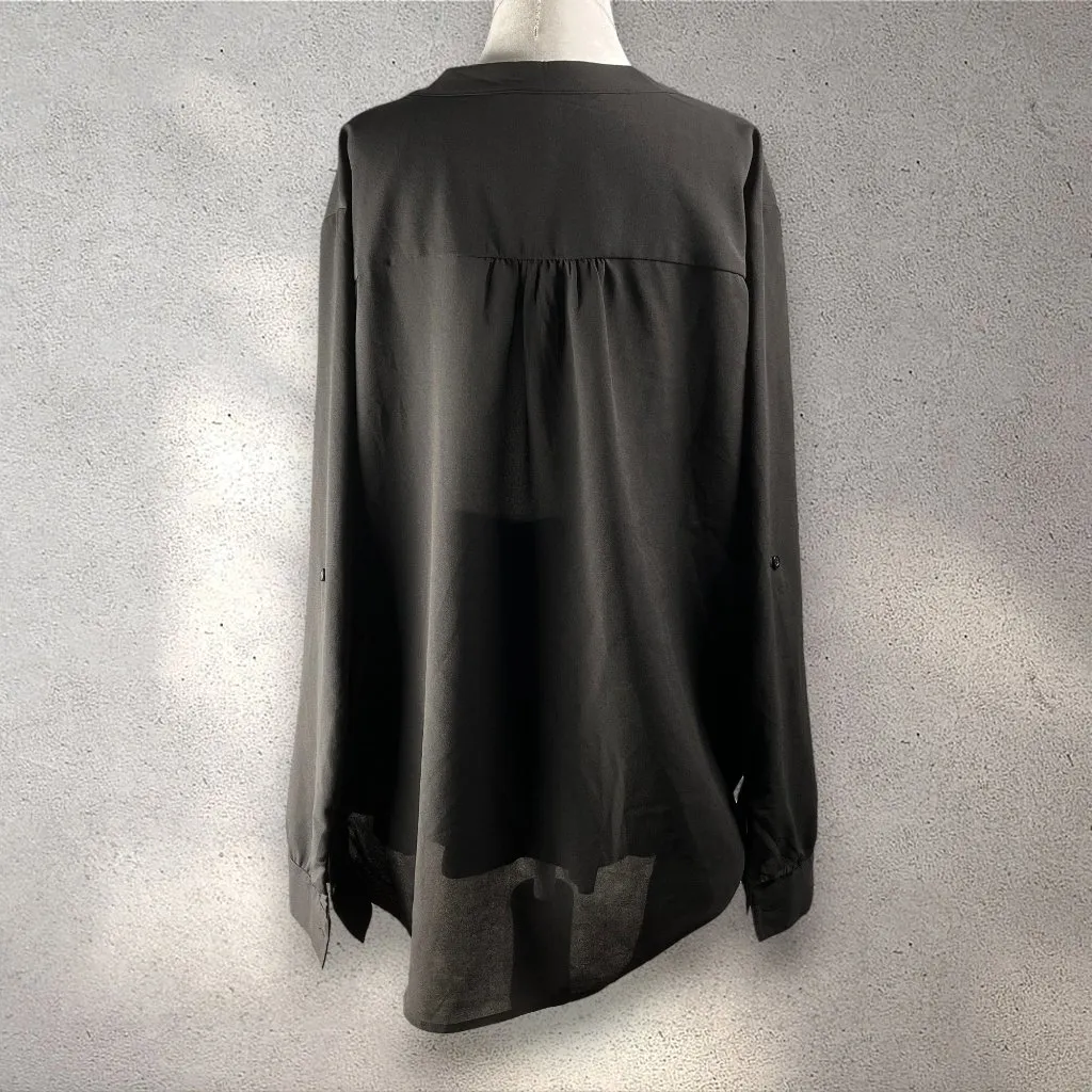 KUT From The Kloth Button Down Blouse Women's 1X Black Sheer Long Sleeve Gothic - Image 2