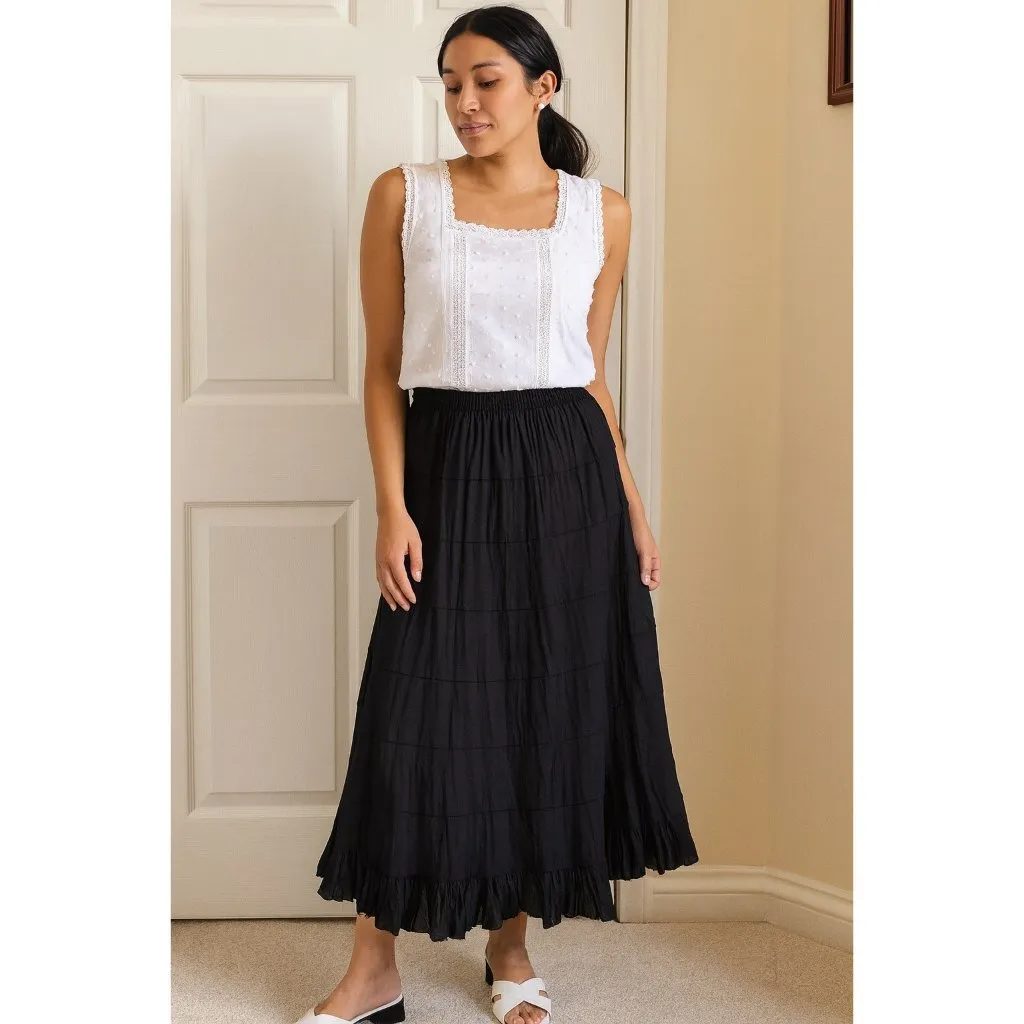 Mix Nouveau Size M Casual Tiered Pleated Elastic Waist Midi Skirt Black Size M - Image 5