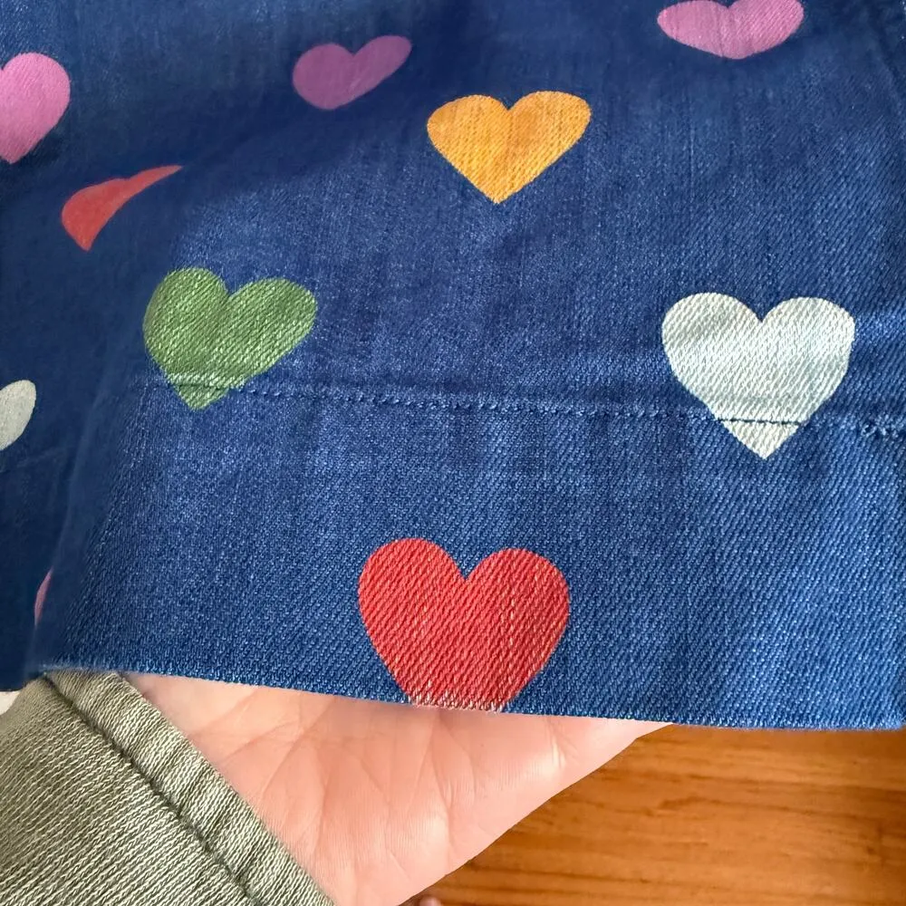 DANGERFIELD | Skipped a Beat Multicolor Heart Print Wide Leg Jeans | Size 8 Blue - Image 5