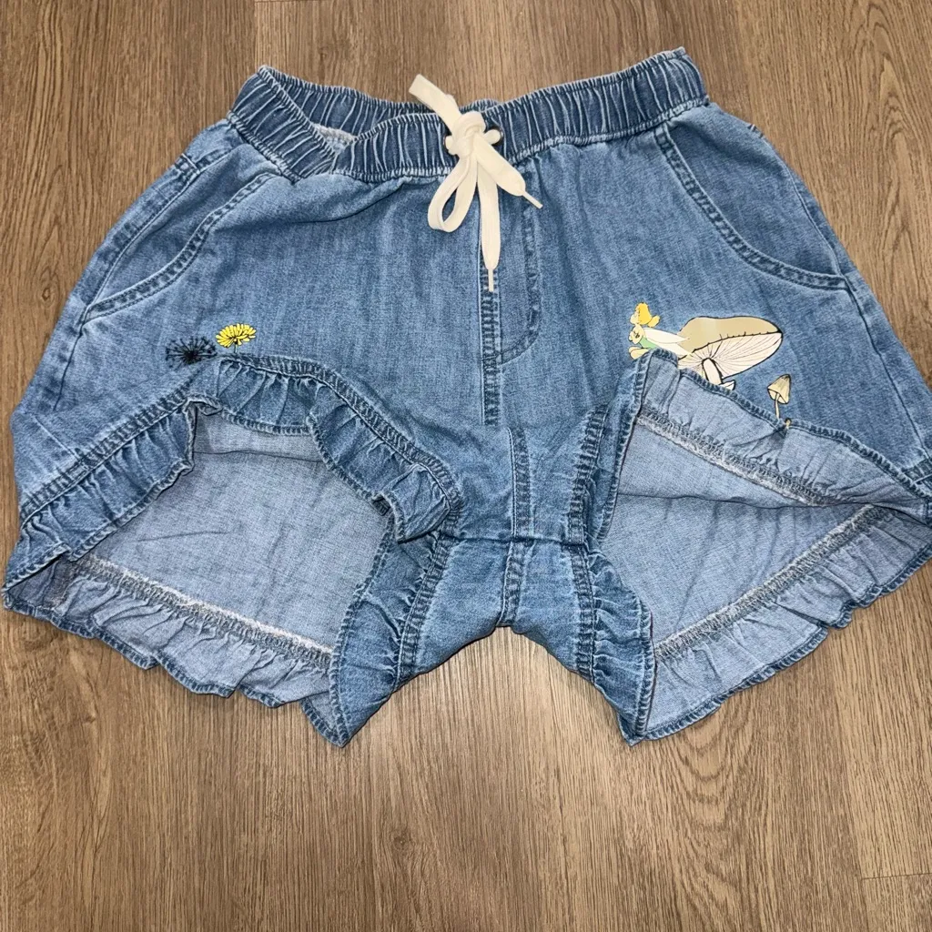 Disney Peter Pan Tinker Bell Denim Ruffle Tinker Bell Embroidery Shorts Sz Large - Image 8