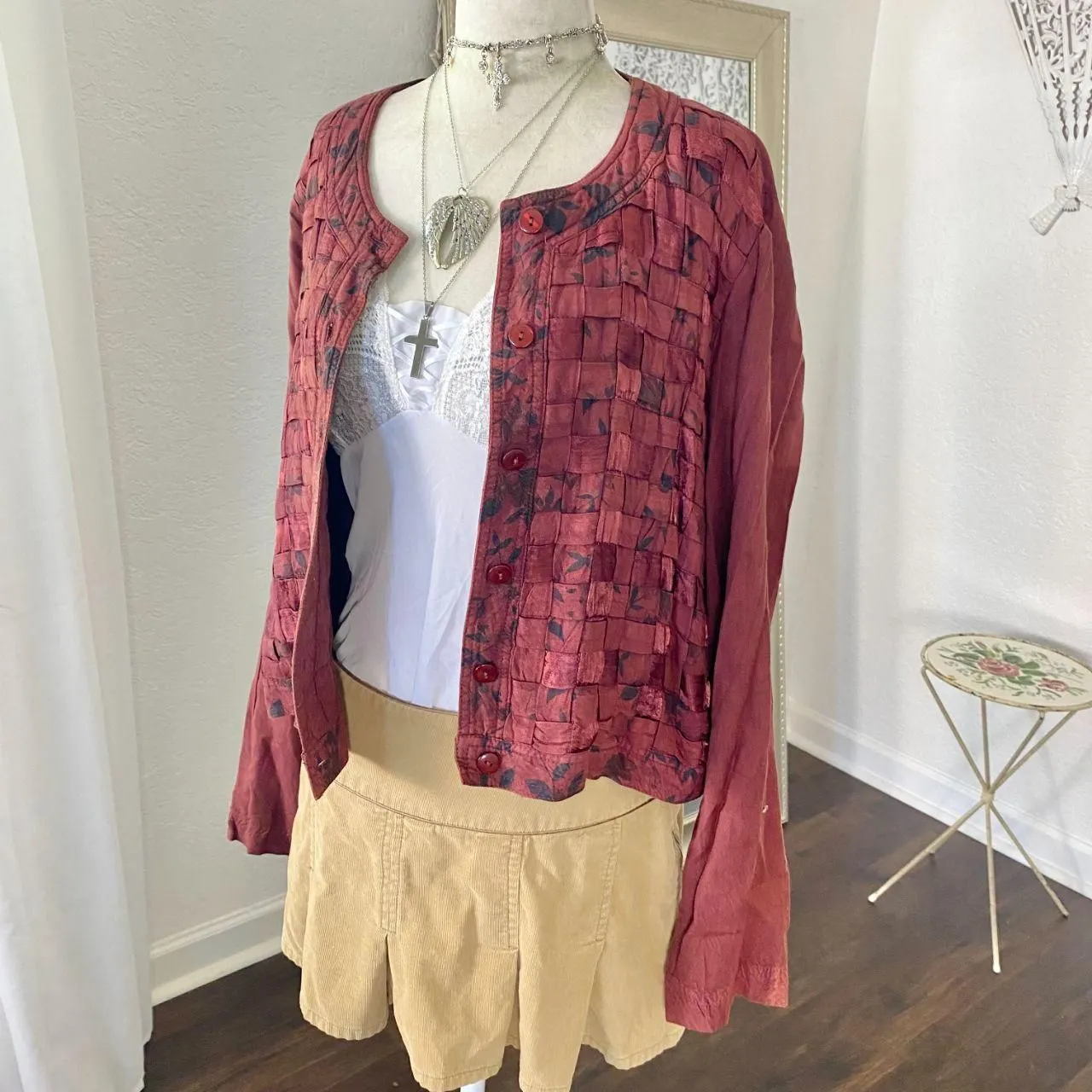 Country Wear Collections VTG Whimsygoth Bohemian Retro Basket Weave Jacket L Black Size L - Image 3