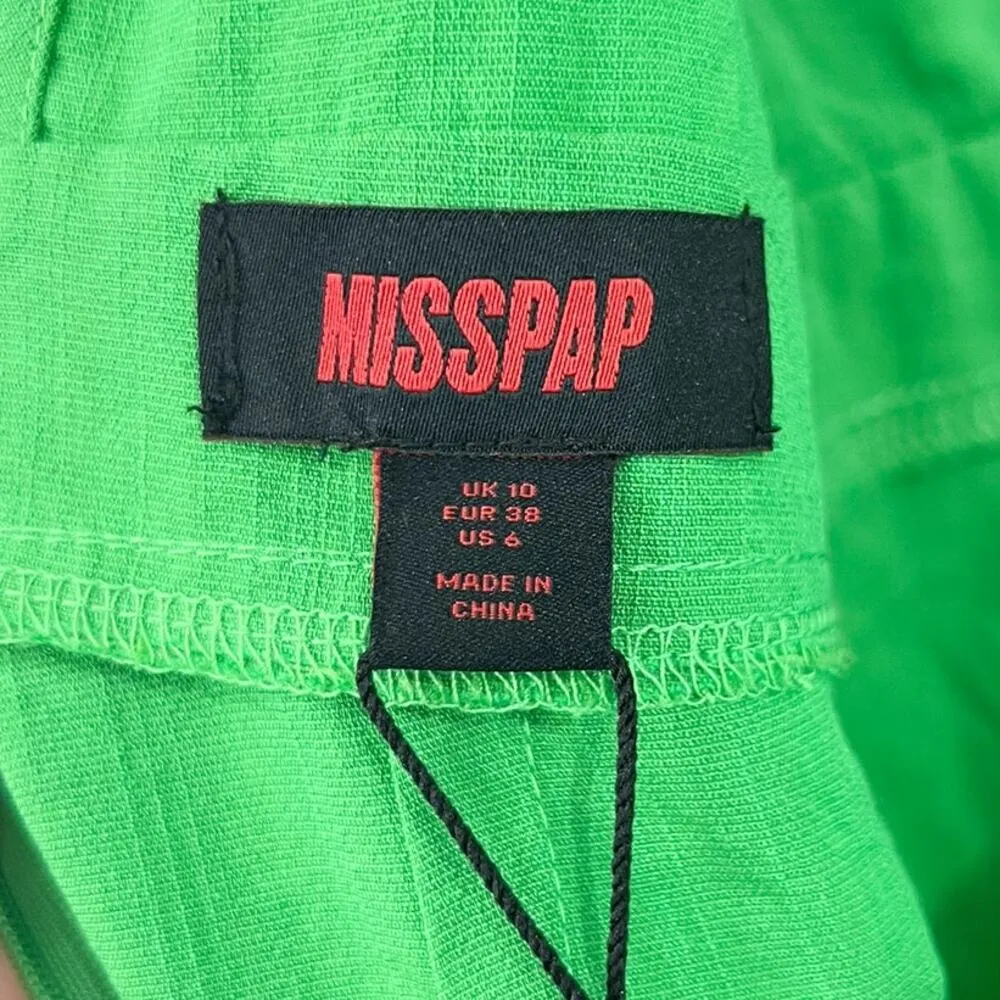 NEW MissPap Plunge Front Romper 6 Green Tie Back Playsuit Linen Look Glam - Image 8