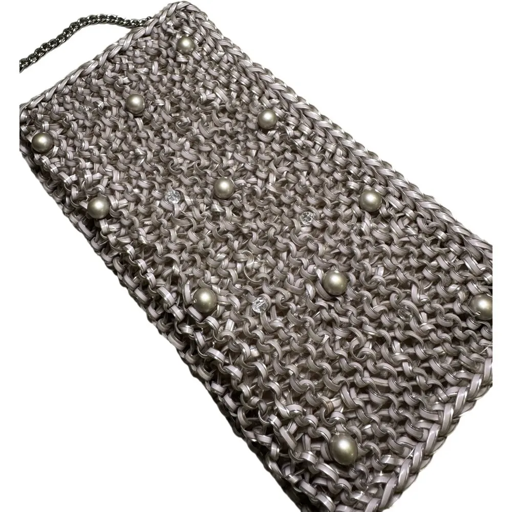 ANTEPRIMA Wire Pearl Zip Wallet Wrislet Silver - Image 2
