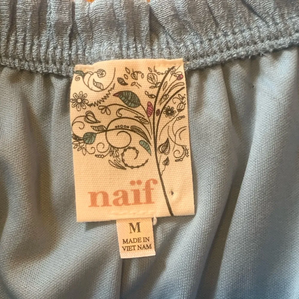 Naïf Dress Medium Blue Ruffle neck Crochet details Lined Bohemian flutter sleeve - Image 2