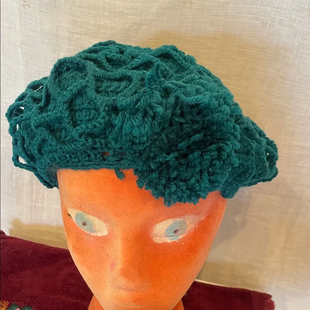 Teal Crochet Beret handmade one size new - Image 2