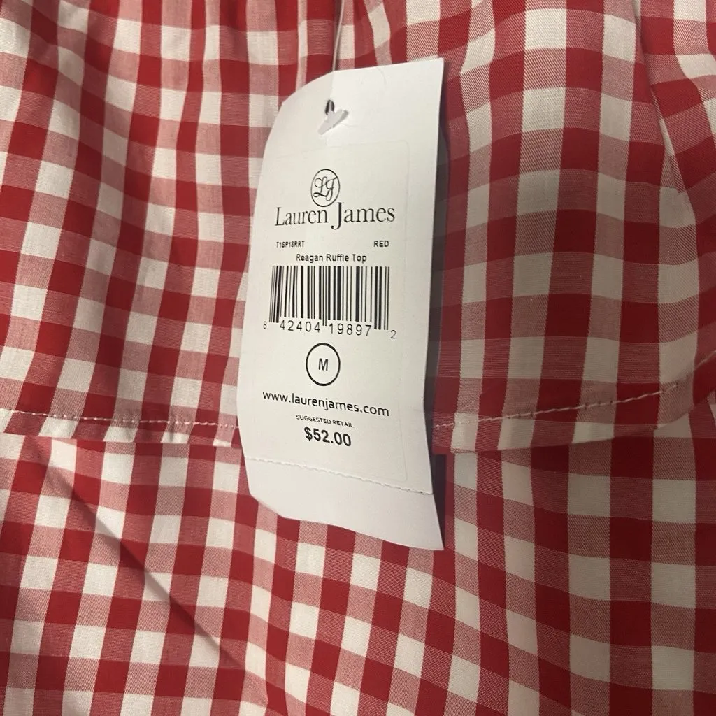 Lauren James Red White Gingham One‎ Shoulder Top Tomato Girl Summer Blouse M - Image 2