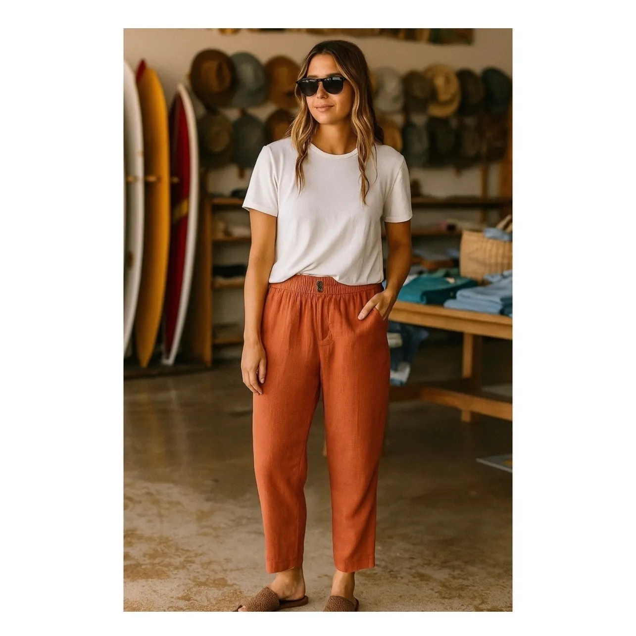 Marine Layer Elle Relaxed Crop Pants Size Medium Rust Orange Preppy Minimalist - Image 3