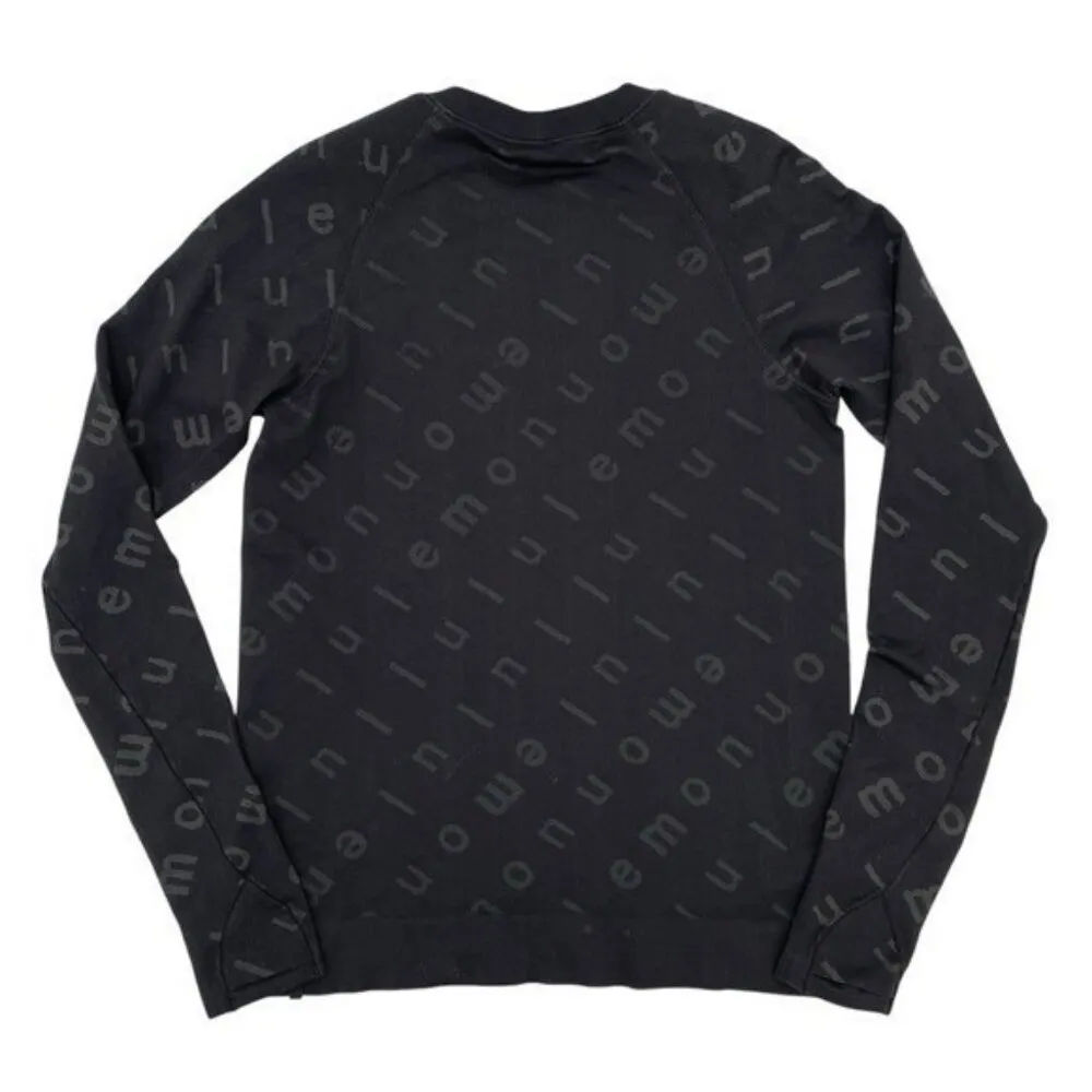 Lululemon Rest Less Pullover Logo Letter Black Graphite Grey Seamless Top Size 8 - Image 3