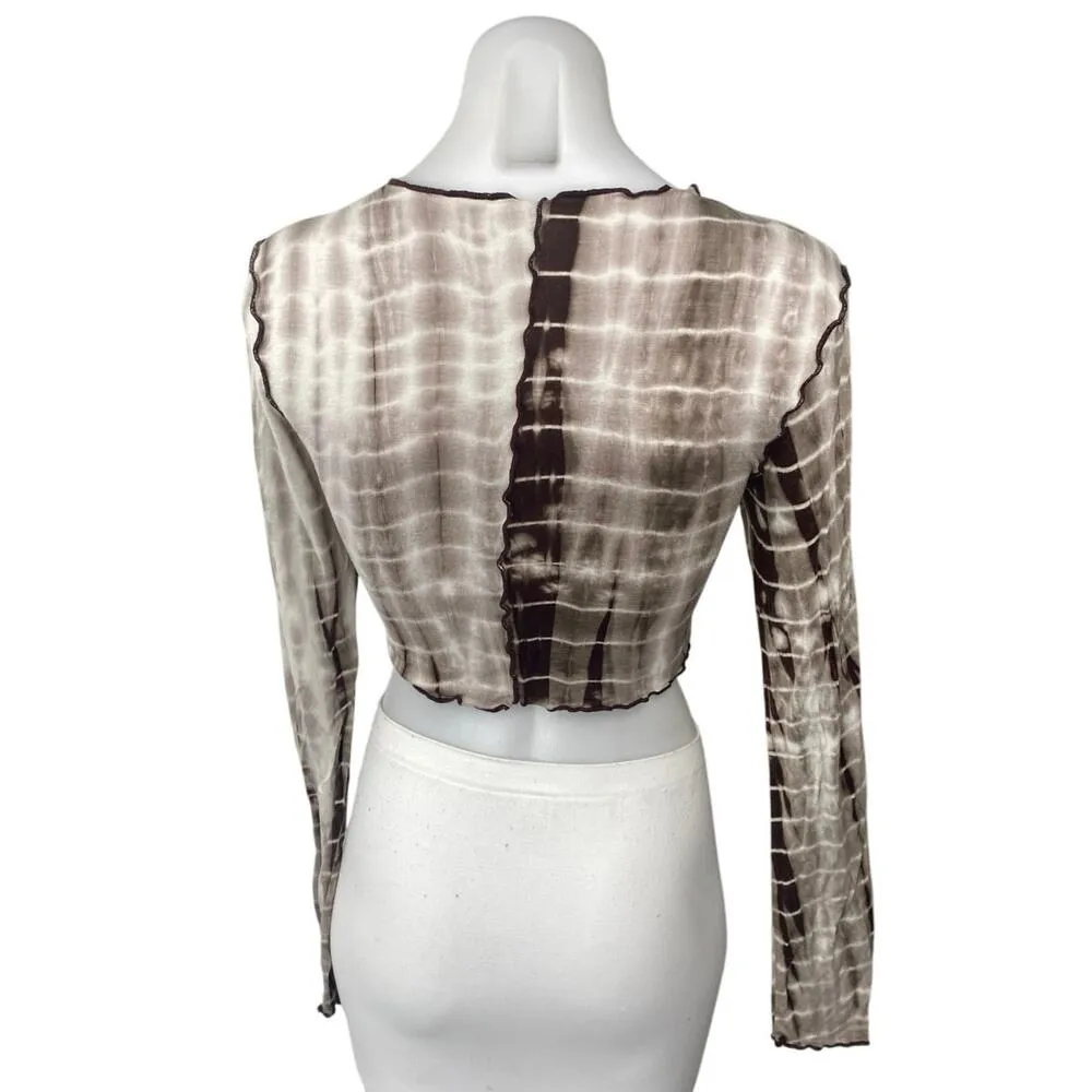 Tiger Mist Women's Brown Multicolor Tie Dye Long Sleeve Crop Shirt Sweater Top L - Image 2