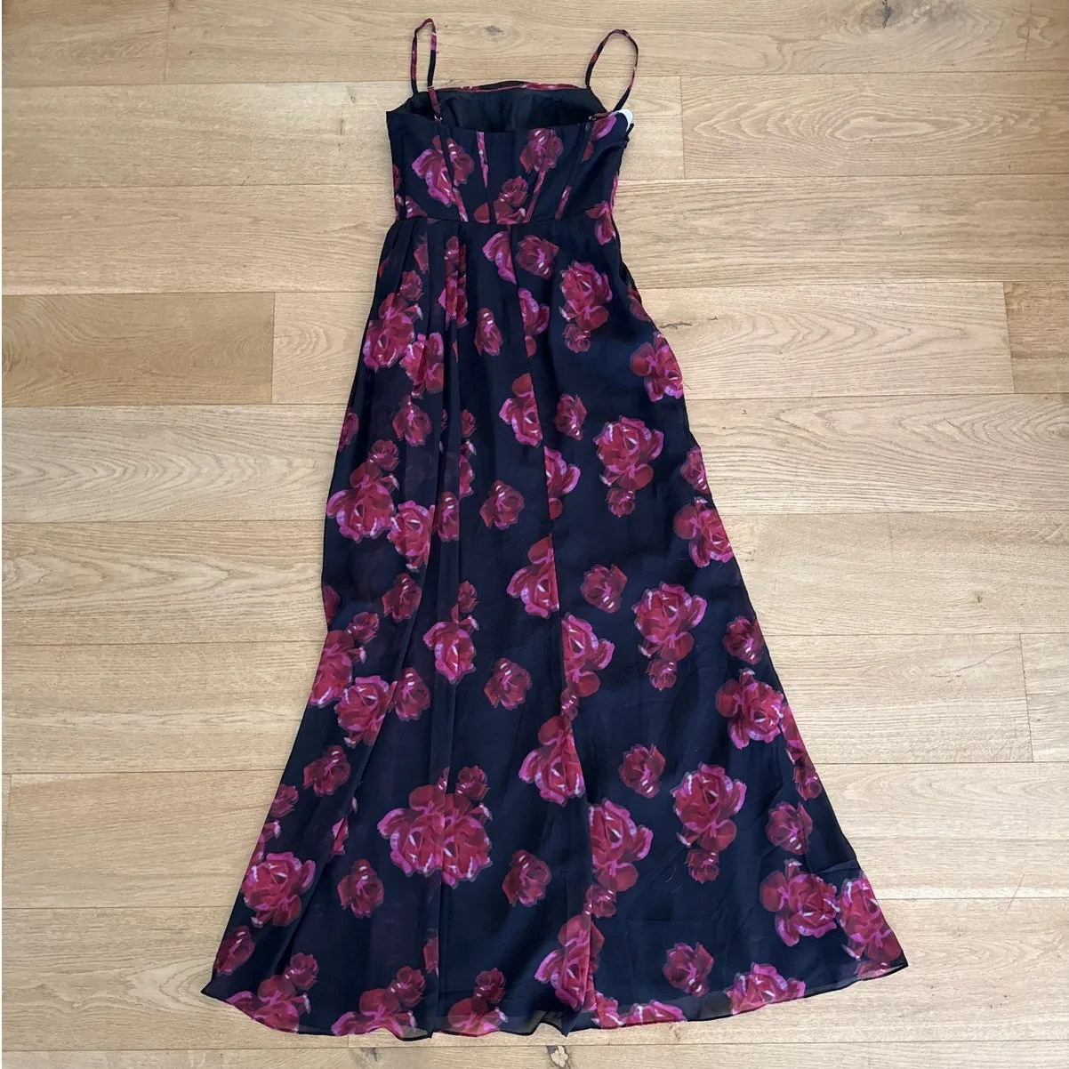 Azazie Maxi Dress Sleeveless Floral Angee Sizer US 4 Black Pink - Image 3
