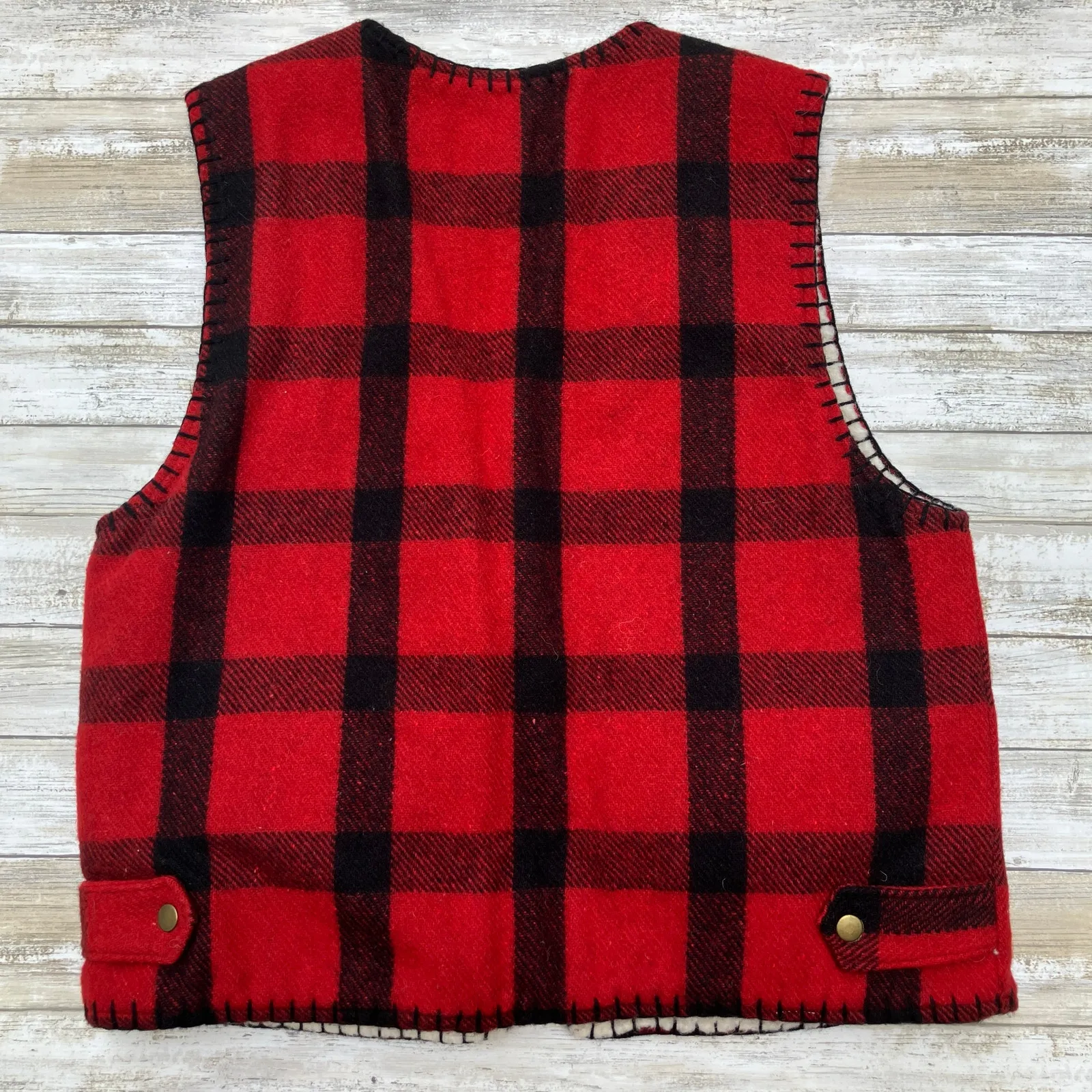 Authentic Joujou Vest Sz M Red Wool Plaid Shearling Zip Up Lined Grandpacore - Image 2