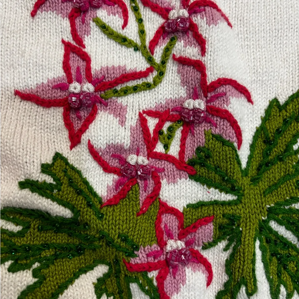 Storybook Knits Floral Snapdragon Embroidered Cardigan Size M Pink Size M - Image 2