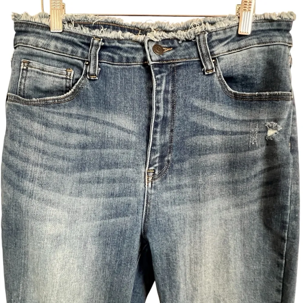Risen 1262 frayed raw edge waist hemline slight distress skinny jeans 13/31 - Image 2