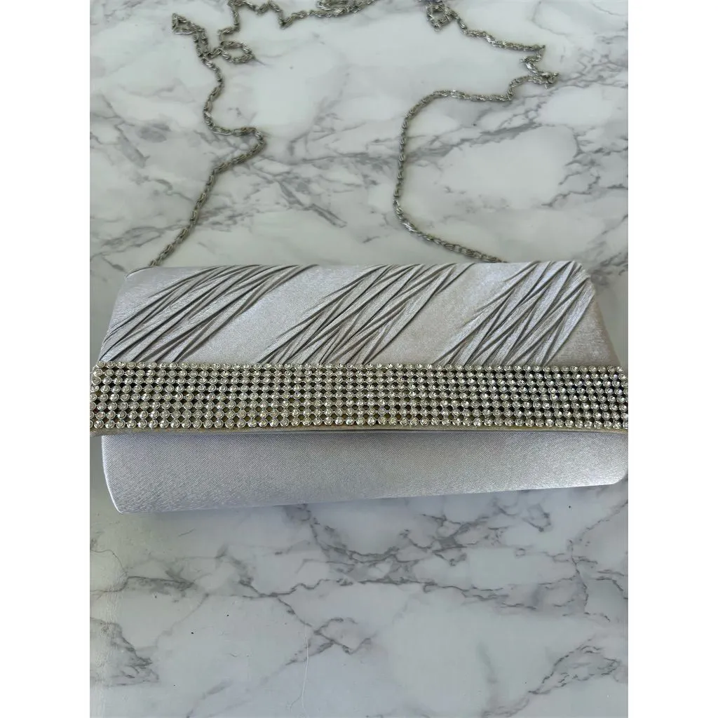 Stuart Weitzman Silver Rhinestone Satin‎ Evening Clutch Bag - Image 2