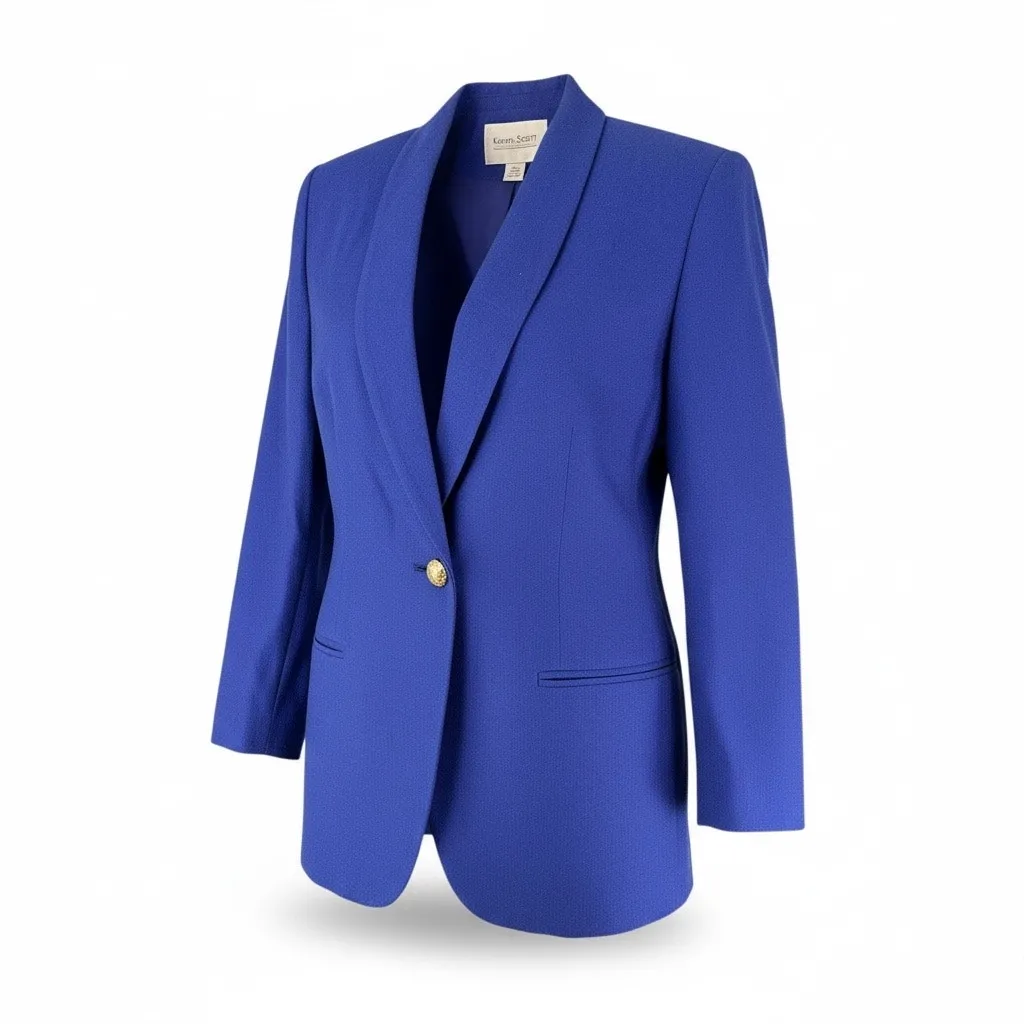 Vintage 90s Karen Scott Royal Blue Oversized Blazer Shoulder Pads Power Suit 8 - Image 3