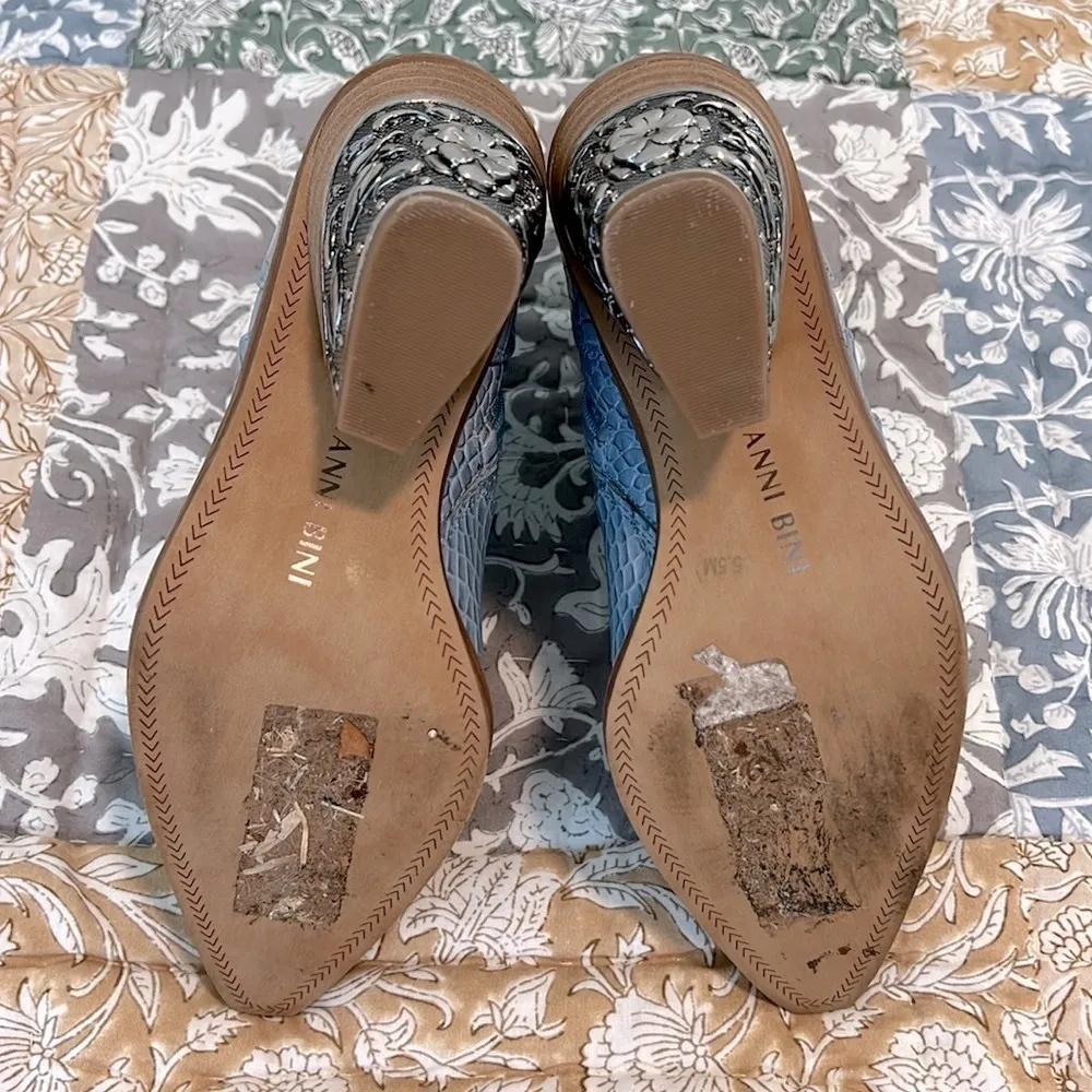 Gianni Bini Eviee Croco Metal Heel Western Country Booties Blue Size 5.5 - Image 11