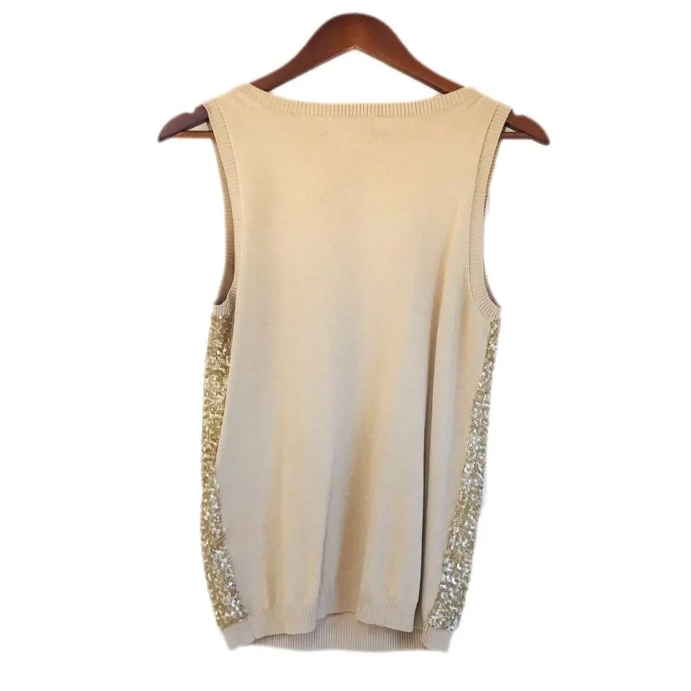 CALVIN KLEIN Gold Sequin Tank Top‎ Sleeveless Blouse Silk Blend Metallic Small - Image 2