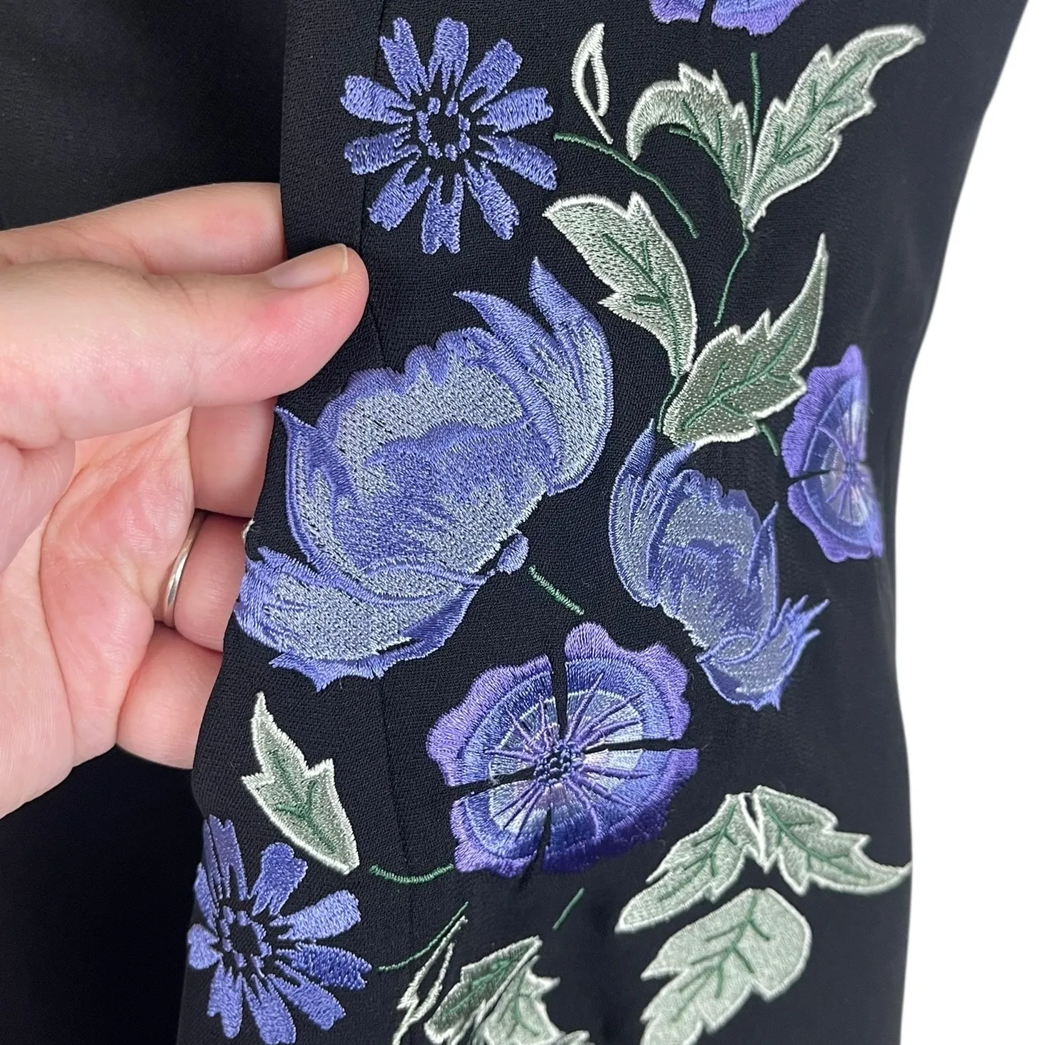 Vintage Karin Stevens Black Evening Dress Floral Embroidery Women’s Size 12 - Image 3