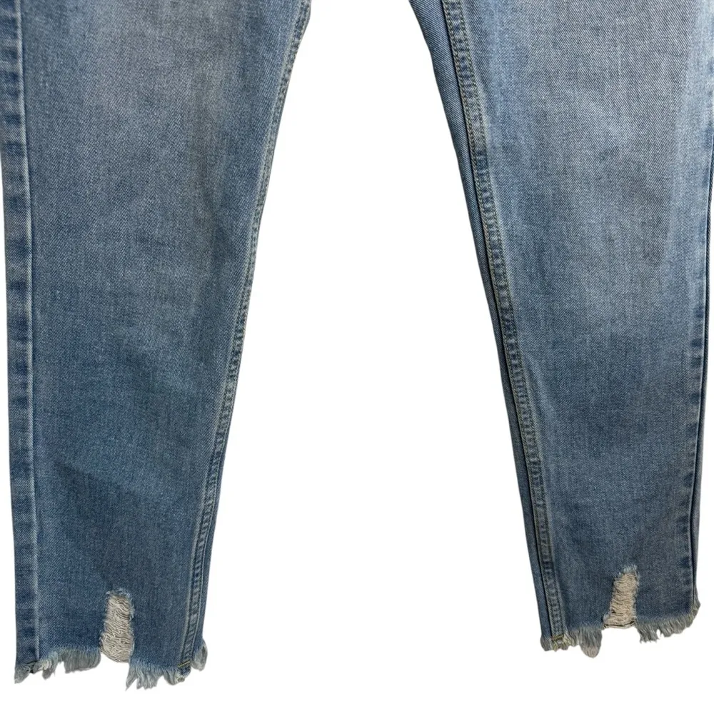 Princess Polly Mabel Front Zipper Distressed Shark Bite Hem Blue Skinny Jeans - Image 4