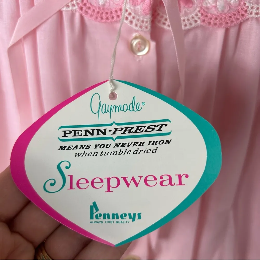 *DEADSTOCK* Vintage Gaymode Button Down Short Sleeve Nightgown Size L Pink Size L - Image 3