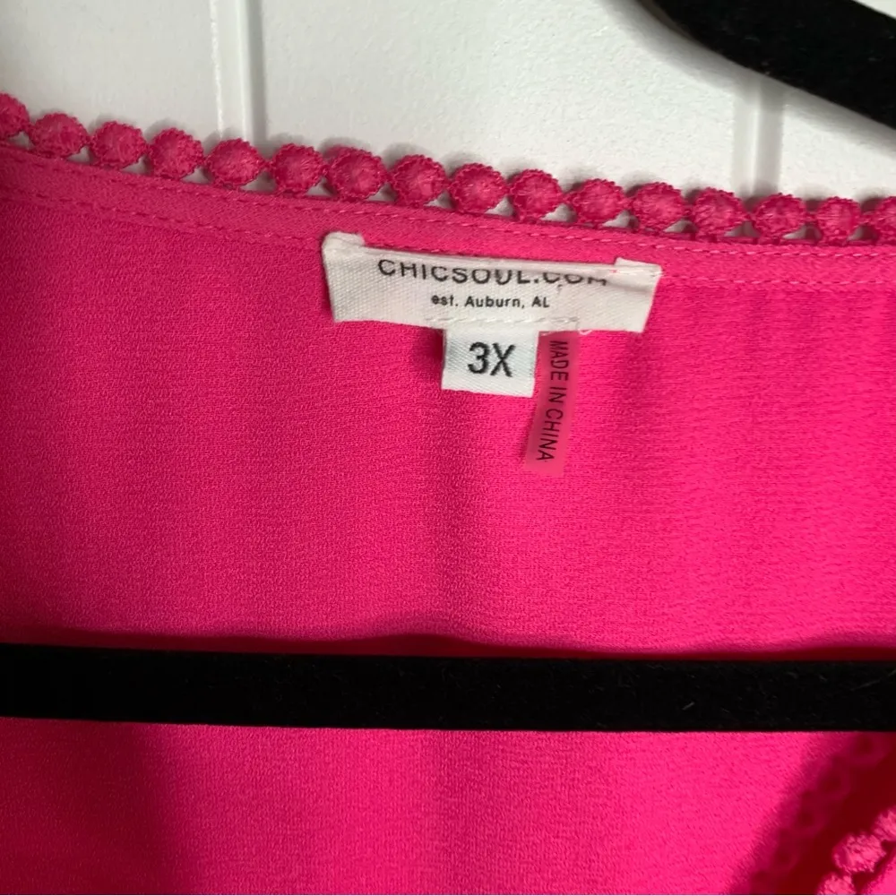 Chic Soul  southern I feel love floral embroidered hot barbie pink blouse 3X - Image 3