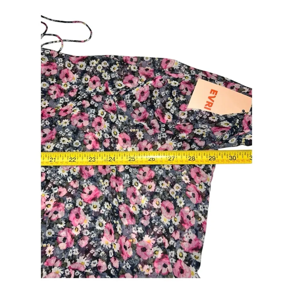 EVRI Womens BOHO Midi Dress Size Gray Pink Floral Tiered Chiffon Sheer Sz 3X NWT - Image 5