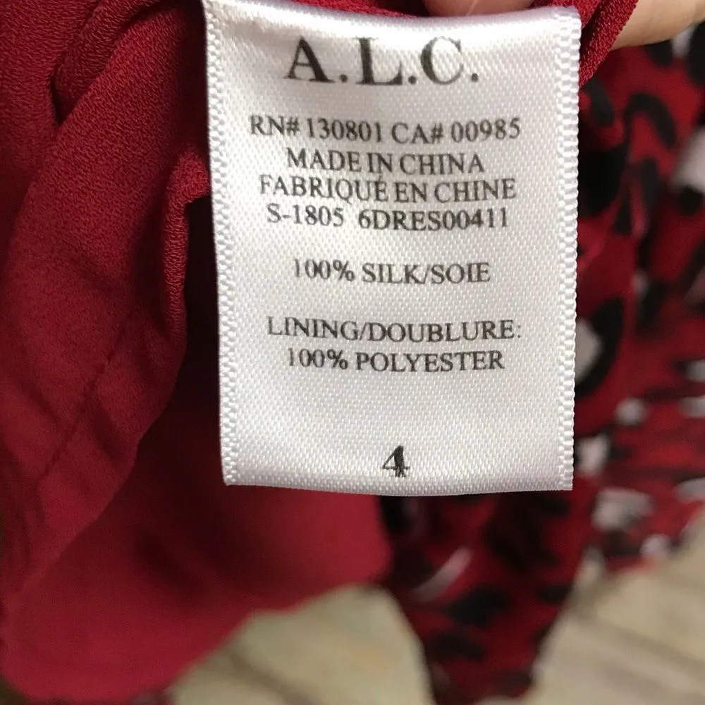 A.L.C. Red & Black Leopard Print Silk Mini Wrap Dress Size 4 - Image 9