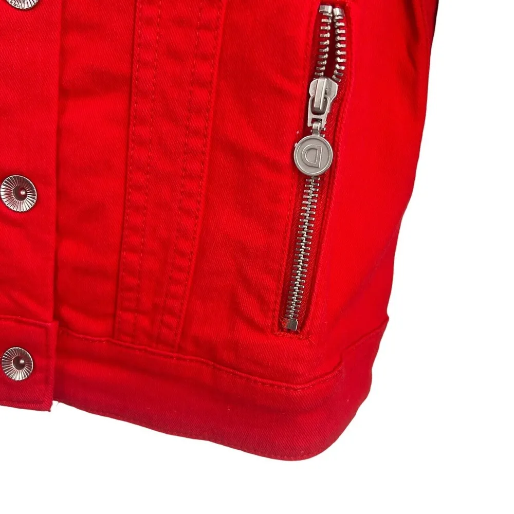 Desigual Red Denim Cropped Jean Jacket Embroidered US 6 New - Image 7