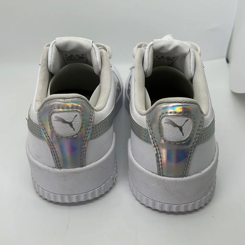 Puma Carina Iridescent High Platfrom Low Top Sneakers White/Silver Women's  8.5 - Image 3