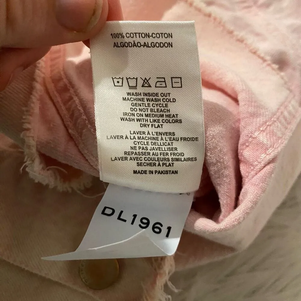 DL1961 Shawn Cropped Boyfriend Denim Jacket in Blush Pink Small - Image 7