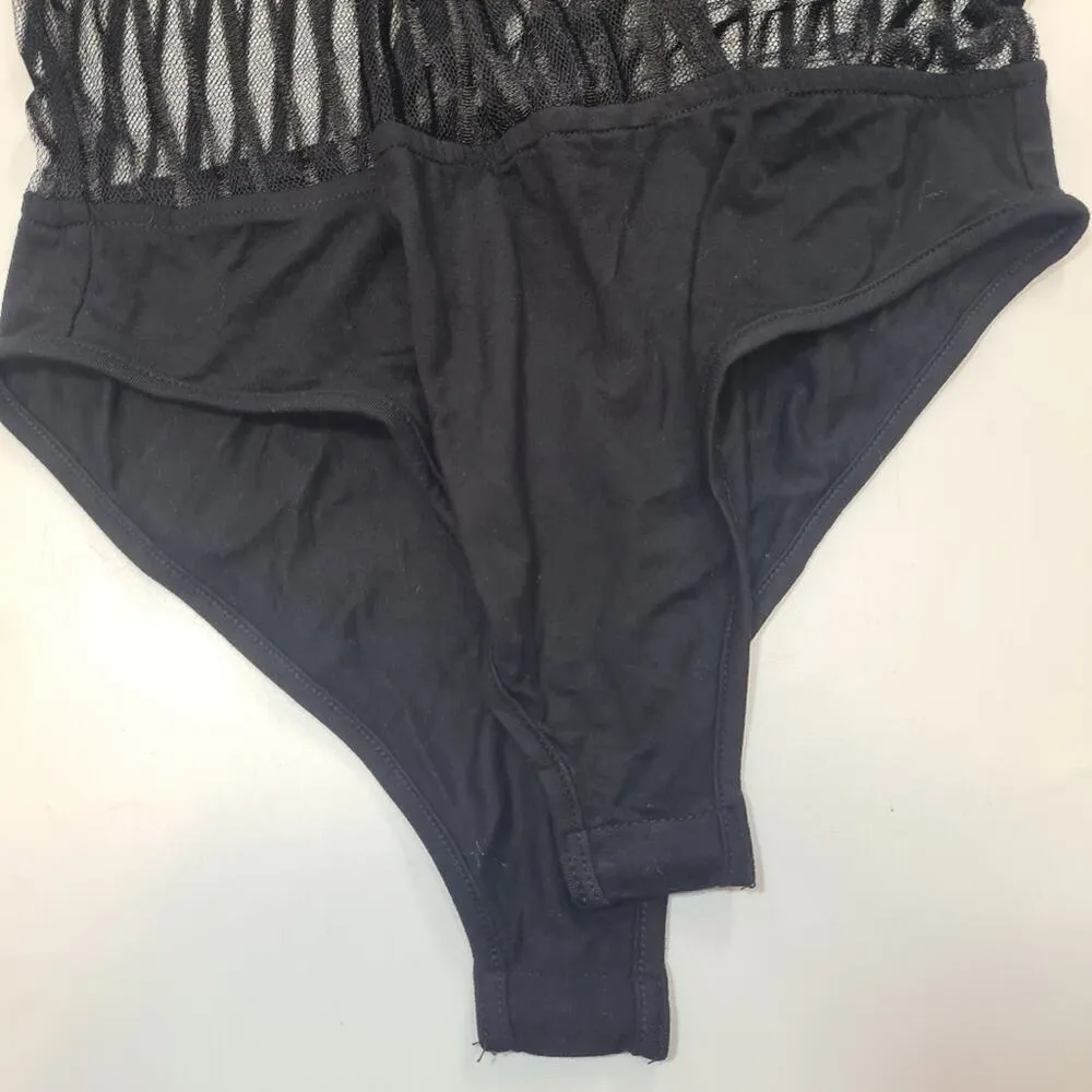 Superdown Dila Sheer Striped Bodysuit in Black Medium - Image 10