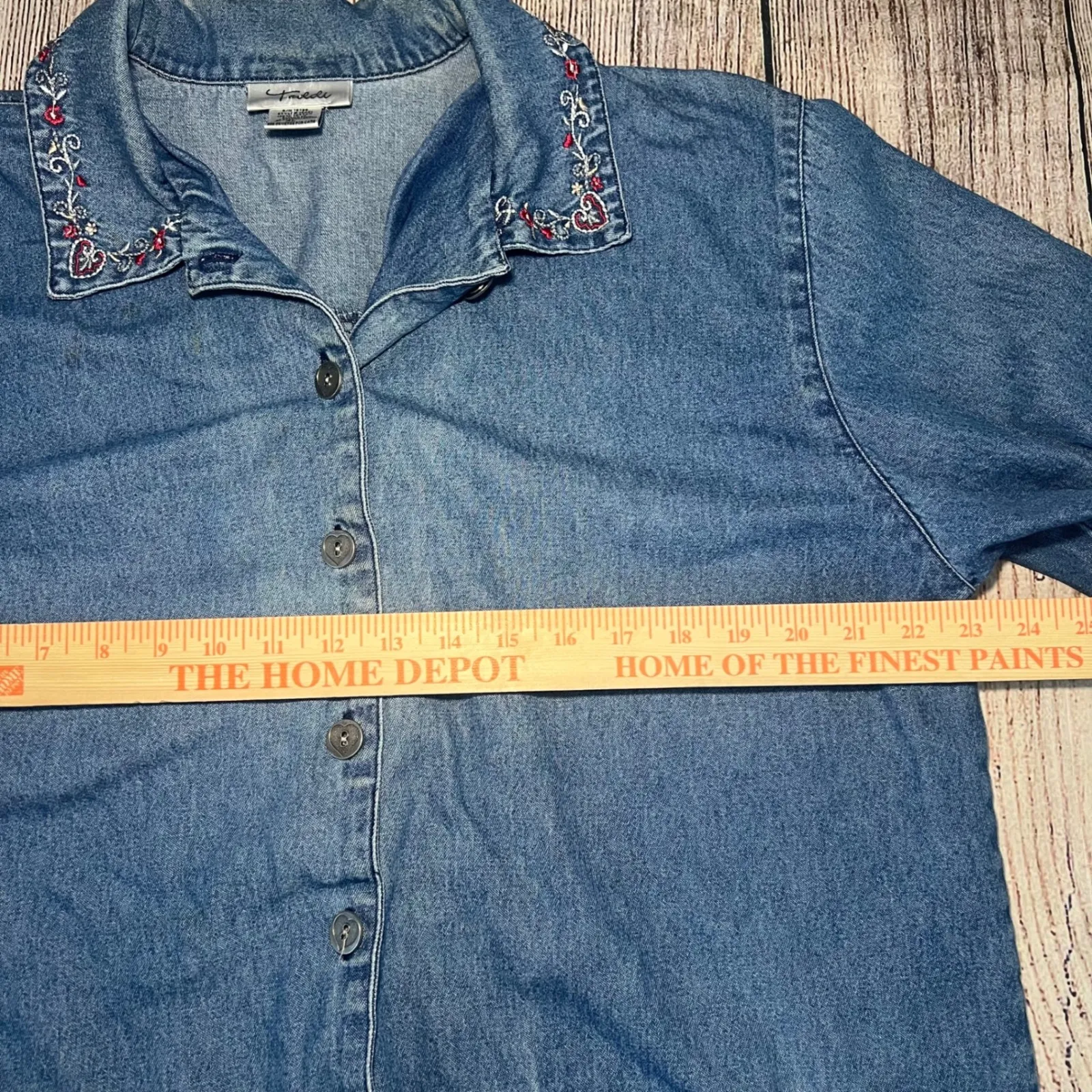 VTG 90s Teddi Denim Button Up Jacket Embroidered Collar Pockets Blue Womens XL - Image 10