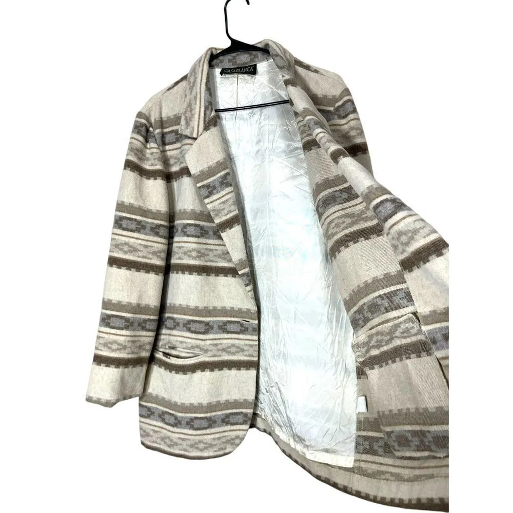 Vintage‎ Casablanca Wool Blend Southwestern Aztec Blazer Coat Size 14 Tan - Image 7