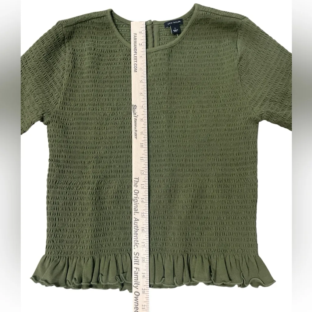 Ann Taylor Olive Smocked Ruffle Hem Short Sleeve Top - Image 5