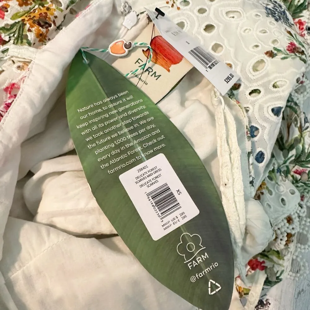 FARM RIO Delicate Forest Scarves Midi Dress Eyelet Lace Asymmetric Size XS - Image 4