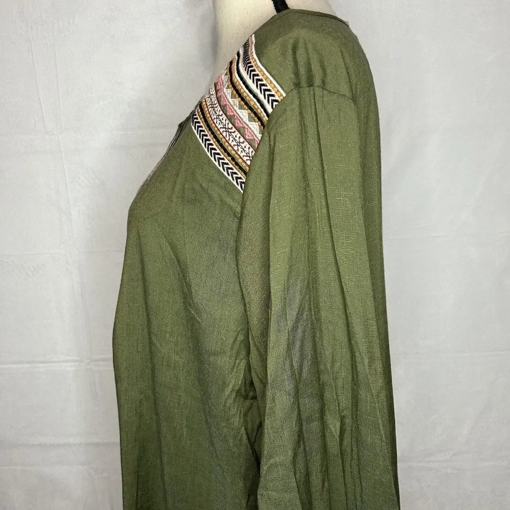 NWT Zenobia Olive Green Embroidered Tunic Top Long Sleeve NEW - Image 7