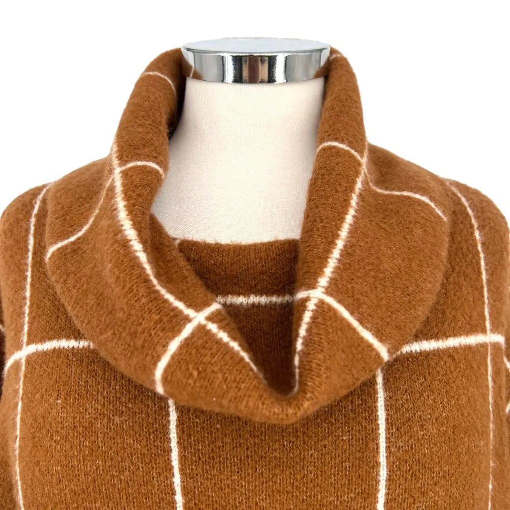 Lumière Windowpane Cowl Neck Sweater Brown Size Medium - Image 3