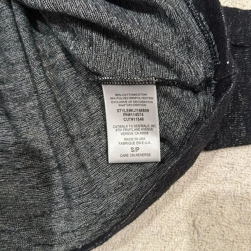 Pleione Heather Gray Black Keyhole Ribbon Tie Long Sleeve Shirt Top Size Small - Image 6