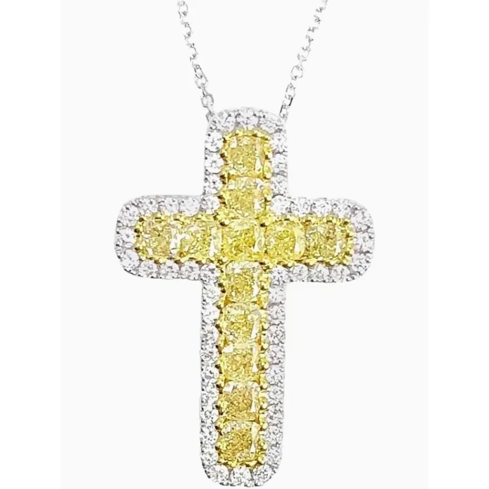 NEW White Gold‎ Filled Synthetic Diamond Citrine Cross Pendant Necklace, 16-18” - Image 4
