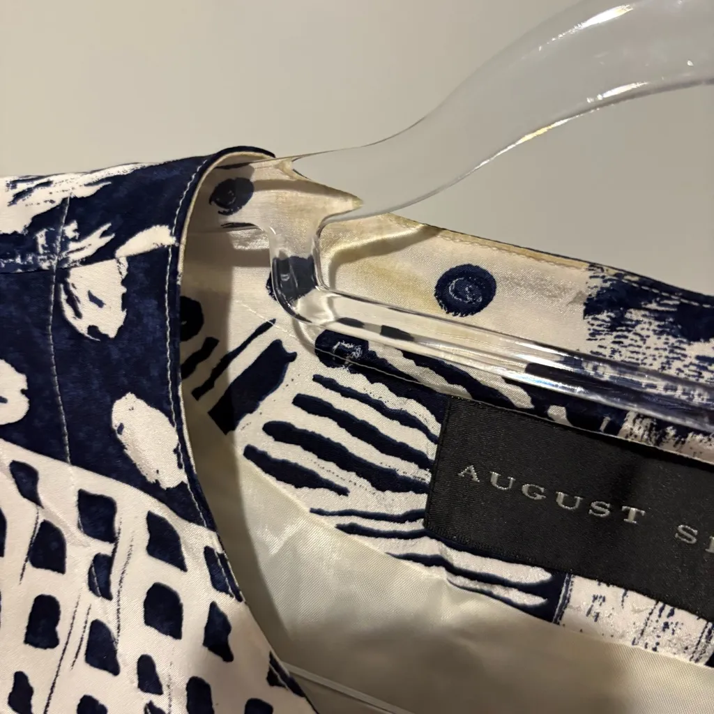 August Silk‎ Silk Quilt Patchwork Button Front Shoulder pad Jacket blazer blue L - Image 4