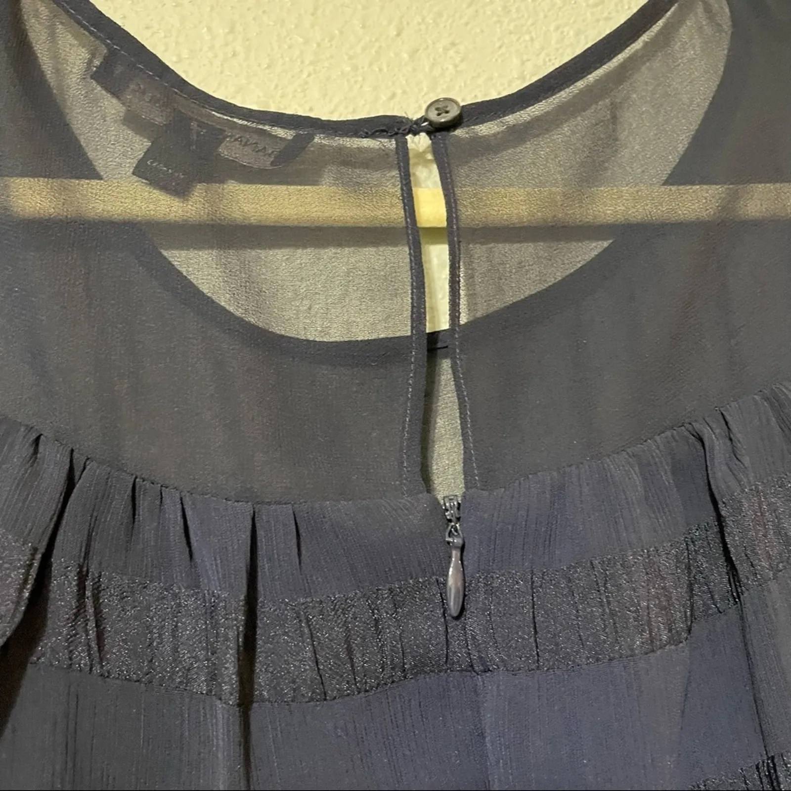 Banana Republic Navy Blue Puff Sleeve Knee Length Boho Dress Womens 2 Tiered - Image 13