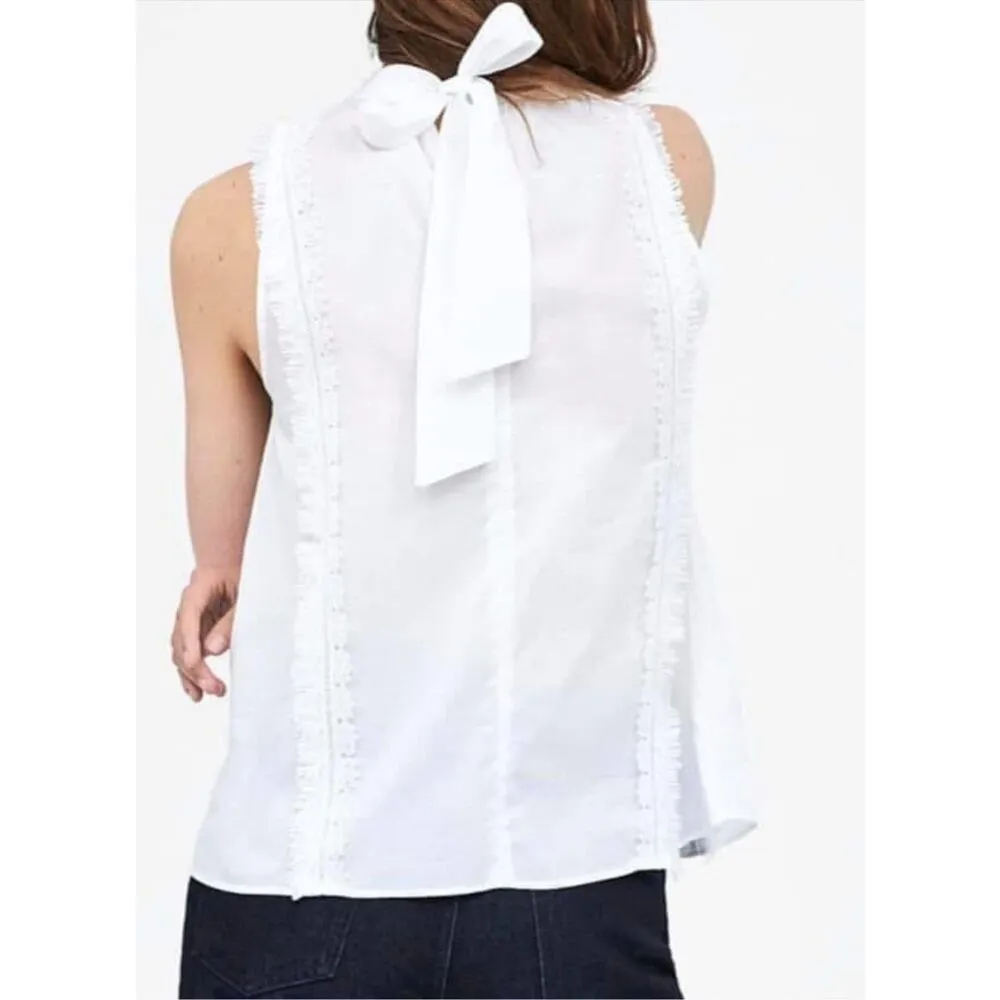 ZARA White Eyelet Cotton Blouse with Beaded Hem Size S - Image 2
