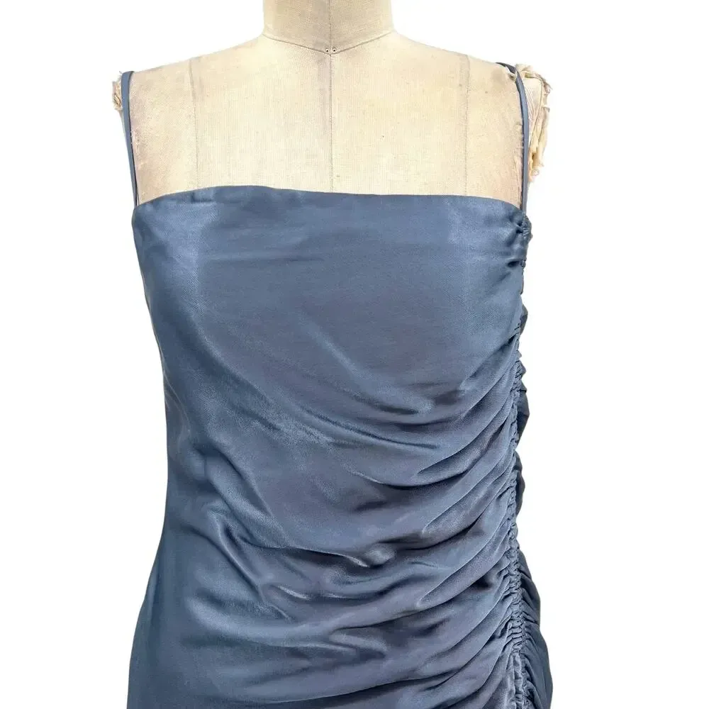 Shona Joy Lily‎ Bias Ruched Midi Dress Blue Smoke Size US 6 - Image 5