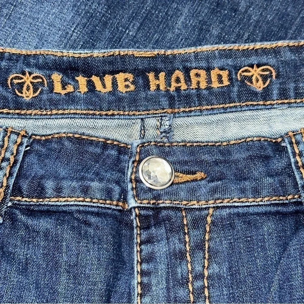 Live Hard Denim Women’s 14 Meets Blue Wash Crystal Studded Culotte Jean Shorts - Image 5